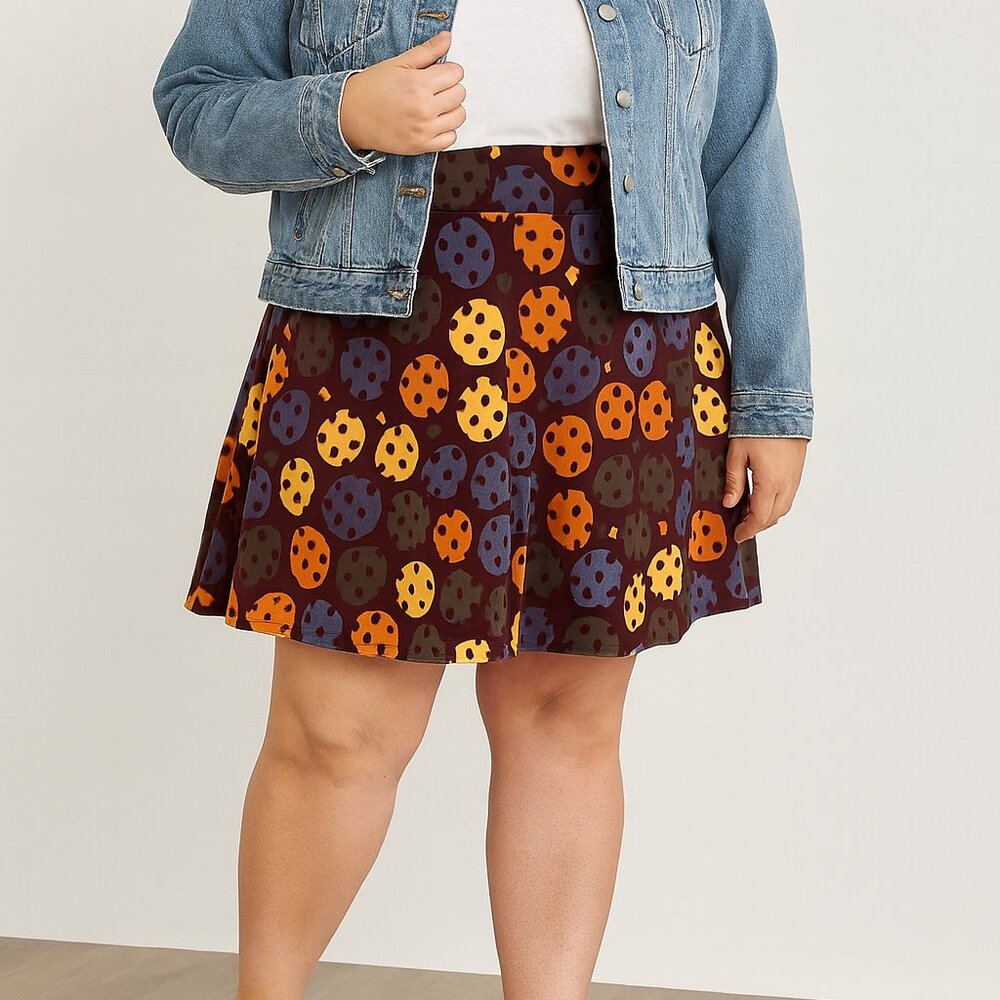 LULAROE Azure Skirt  Women's‎ 2XL Burgundy with Multi-Colored Pattern
